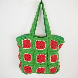 AMERICA & BEYOND Crochet Granny Square Watermelon Tote Bag Summer Beach Cottage
